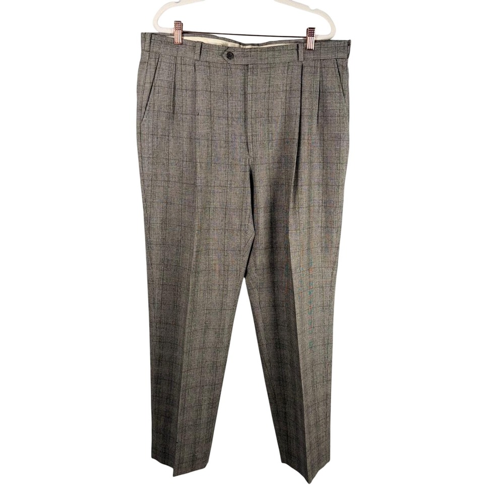 Racquet Club Brown Glen Plaid Pleated 100% Wool Dress Pants 37x33 Grandpacore